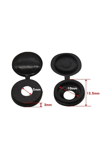 Singree Dayanıklı Plastik Vida Kapakları - 100 Adet Siyah Dekoratif Vida Başlığı, 13mm Dış Çap, 5mm İç Çap
