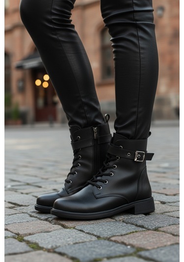 Siyah Cilt Kaymaz İçi Polarlı Fermuarlı Kadın Bot 209151 Z Siyah