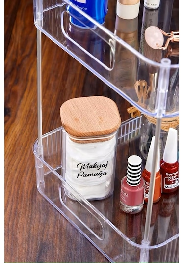 Morponi İki Katlı Organizer- Makyaj Organizeri - Ofis, Banyo Düzenleyici Şeffaf