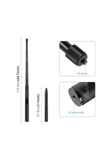 Tongxida Insta360 X3 / X4 Puluz Döner Saplı 110cm Selfie Çubuğu Monopod Siyah
