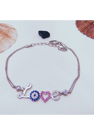 Nazar Boncuklu Love Gümüş Bileklik N11.34154