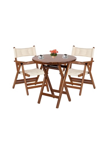 Marmaris Katlanır Ahşap Bahçe Balkon Seti: 90Lık Masa, 2 Sandalye (552891461)