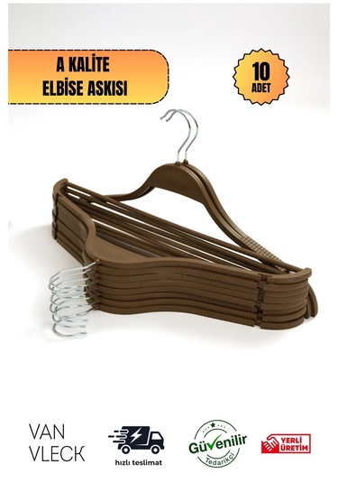 10'lu Siyah, Beyaz, Kahve Plastik Askı Seti Dayanıklı Kıyafet Askıları, Ev Ve Ofis Kullanımı İçin Kahverengi