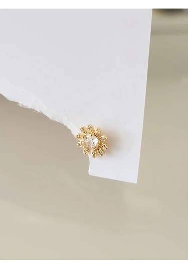 Çiçek Model Kıkırdak Piercing Tragus Helix Altın Gold Renk Küpe Gold