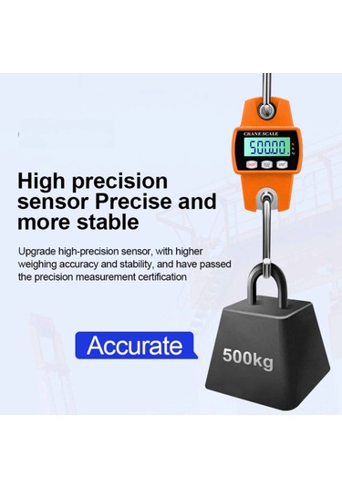 Yifomall Endüstriyel Elektronik Kanca Terazi 500kg - Tahta, Balıkçılık, Av İçin Hassas Ölçüm, 3 Birim Seçeneği, Lcd Işık, Mncs-m Turuncu Pil Yok