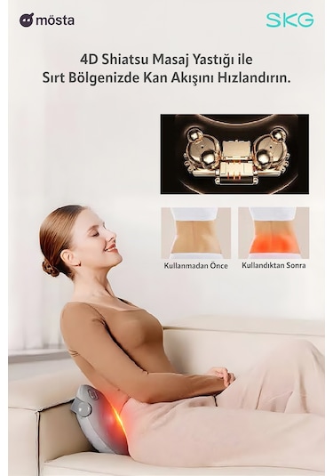 Skg T1-2 Pro Masaj Yastığı, Termoterapi-ısı Terapisi, Bel, Kalça, Sırt, Omuz Boyun Masaj Aleti Gri