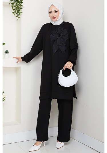 Çiçek Detay Oysho İkili Takım 1662 - Siyah Siyah