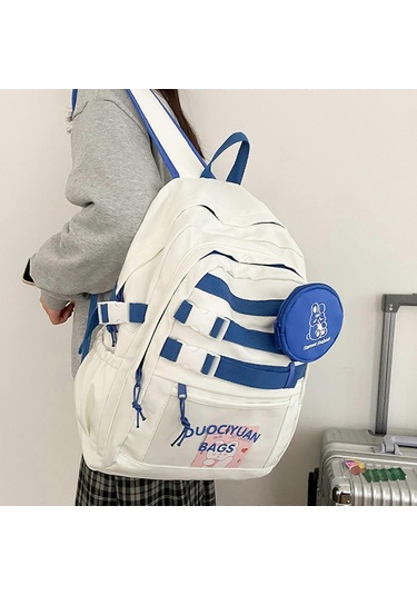 Ganzhoushop Sevimli Kadın Sırt Çantaları Çok Cepli Naylon Okul Sırt Çantası Öğrenci Kadın Kızlar Beyazmavi Çok Renkli