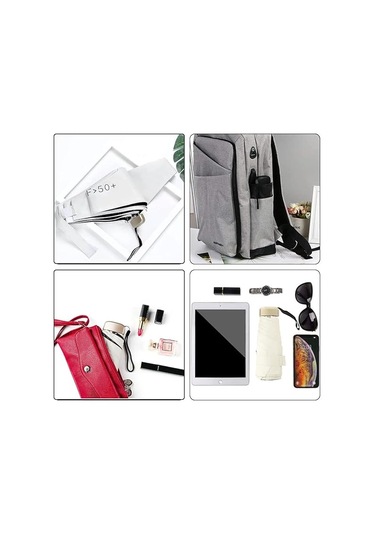 Mini Cep Şemsiyesi Katlanabilir Şemsiye Ultra Hafif Katlanabilir Kauçuk Şemsiye Güneşli Seyahat Su Geçirmez Rüzgar Geçirmez Krem Beyaz Diğer