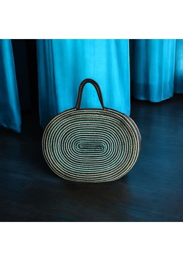 Hasır Çanta, Silindir Çanta, Tasarım Çanta, Siyah Oval El Çantası Siyah