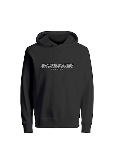 Jack & Jones Erkek Jprblajason Baskılı Kapüşonlu Sweatshirt 12249401 Siyah