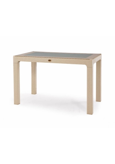 4 Kişilik 70x120 Cm Rattan Masa Takımı Camlı Kapuçino