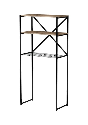 Nr Çamaşır Makinesi Üstü Dikey 2 Raflı Düzenleyici Siyah Metal Siyah