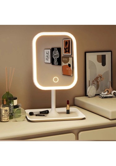 Modern Masaüstü Makyaj Masası Aynası 3 Renkli Işık Led Makyaj Pembe