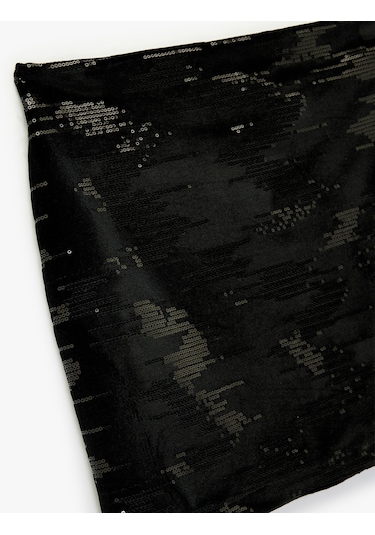 Koton Slim Fit Pullu Payetli Abiye Mini Etek Siyah 6wak70008fk Siyah