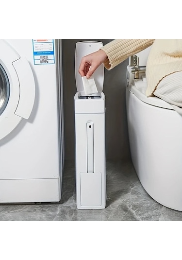 Fastbuy Challenger Beyaz 4.5l Büyük Kapasiteli Çukur Çöp Kutusu, Koku Önleyici, Fırçalı, Sessiz Açma Kapama Beyaz