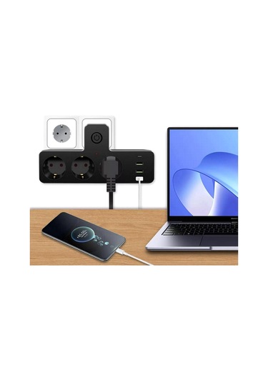 Termal Akım Korumalı 3 Priz / 3 Usb / 1 Typec 20w Girişli 2500w Duvar Tipi 3 Lü Priz