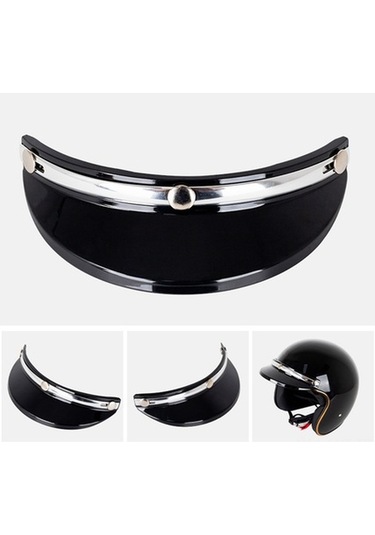 Fortunelane My02 Motosiklet Kaskı 3/4 Siperlik, Retro Güneş Koruma, Siyah Gümüş Renk