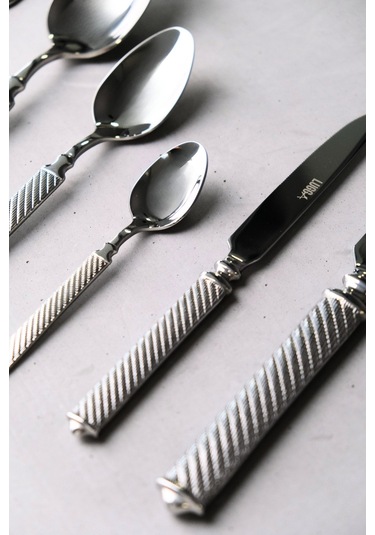 Lugga Linda Sade Çatal Kaşık Bıçak Takımı 12 Kişilik 84 Parça Gri