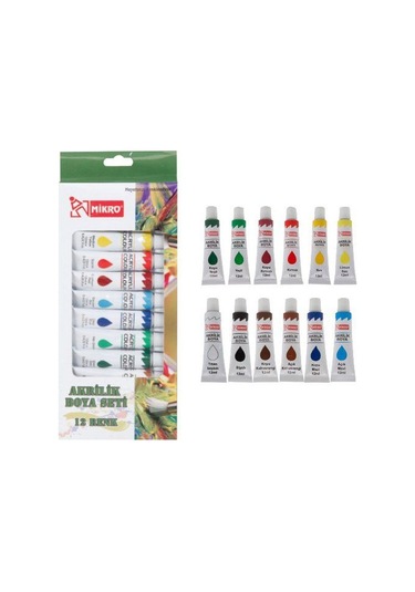 Mikro Akrilik Boya Tüp 12li - 2 Paket 070 Çok Renkli