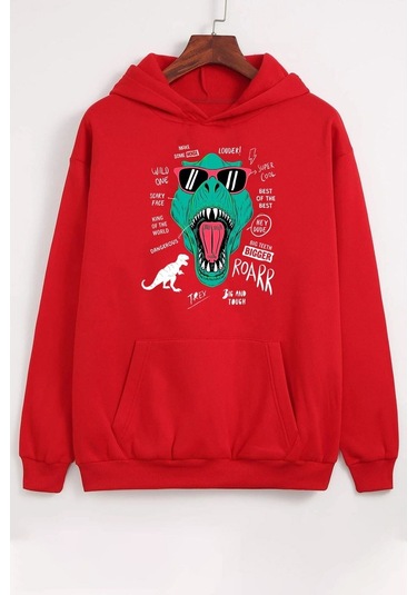 T - Rex Baskılı Sweatshirt Kırmızı