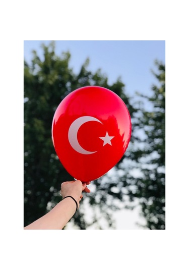 24 Adet Bayrak Balon Türk Bayraklı Kırmızı Baskılı Balon 23 Nisan