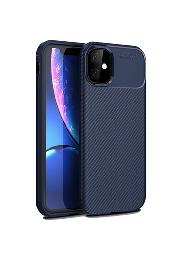 İphone Uyumlu 11 Kılıf Focus Carbon Desen Silikon Kapak Lacivert