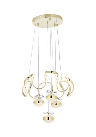 3 Renk Kademeli Ledli Avize Modern Sarkıt Kelebek Kristal Taşlı Led Avize Gold Sarı SARI