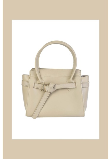 Kadın Deri Kemer Detaylı Vizon Çanta Vizon