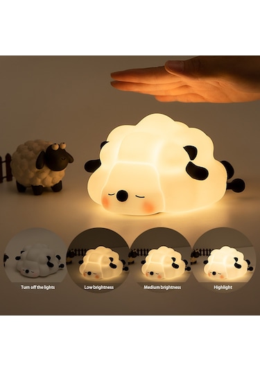 Sevimli Koyun Başucu Uyku Işığı Çocuk Yaratıcı Gece Lambası Dokunmatik Kontrol Karartma Silikon Lamba Pembe Çok Renkli