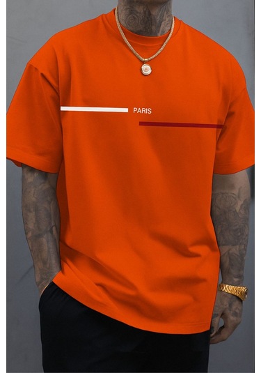 Paris Baskılı Unisex Tshırt Turuncu