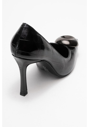 Jordana Siyah Baskı Platin Tokalı Kadın İnce Topuklu Ayakkabı Siyah