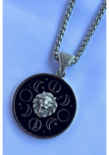 Aslanlı Ayın Evreleri El İşçiliği Paslanmaz Çelik Zincir Erkek Kolye Gümüş