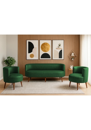 Sydney Koltuk Takımı 3+1+1 Dekoratif Modern Deri Koltuk Seti Ofis Ve Ev Kullanımı - Yeşil Yeşil