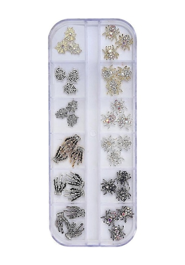 3d Cadılar Bayramı Tırnak Sanatı Takıları Kafatası Örümcek Ve Yapay Elmas Alaşımlı Tırnak Takıları