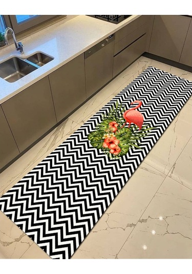 Turuncu Flamingo Kaymaz Dökülmez Deri Taban Mutfak Ha...