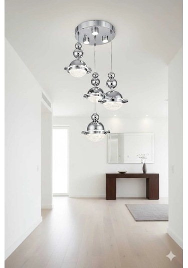Bohem Aydınlatma Krom 3+1 Şapkalı Sarkıt 3 Renk Led Ayarlanabilir Başlıklı Modern Avize Krom
