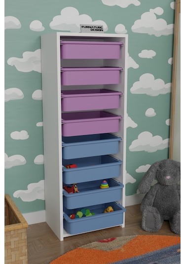 8 Sepetli Çok Amaçlı Dolap Oyuncak Dolabı - Beyaz - Mavi&pembe