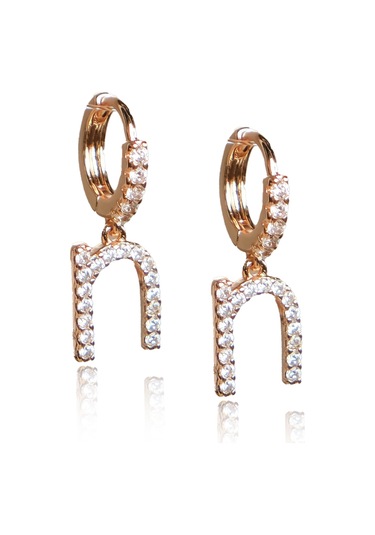 Kadın Kararmaz Çelik Lüks Küçük N Harf Küpe Altın