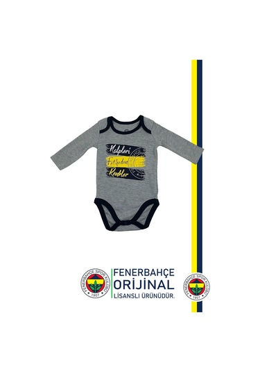 Fenerbahçe Lisanslı Kişiye Özel Kalpleri Fetheden Renkler Bebek Body Zıbın Hediyelik Ahşap Kutulu Gri