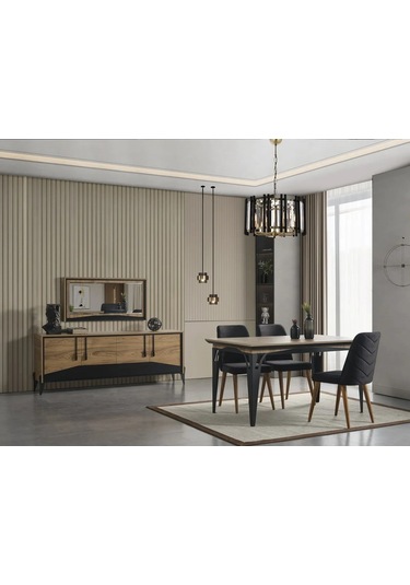 Ada Yemek Odası Takımı Yemek Masası + 4 Adet Sandalye Kahverengi