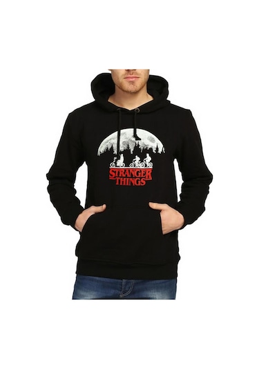 Bant Giyim - Stranger Things Siyah Kapşonlu Erkek Sweatshirt