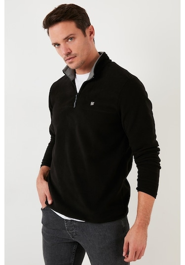 Buratti Slim Fit Anti-Pilling Tüylenme Yapmayan Bato Yaka Kışlık Şardonlu Erkek Polar 5906001 Siyah