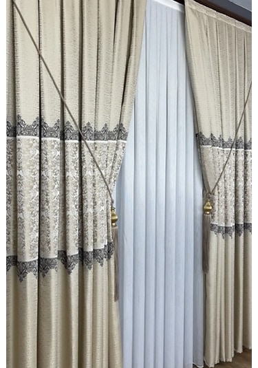 Takım Fon Perde Krem-bej 2 Kanat Fon+aksesuar Krem