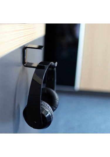 Sandwich Siyah L Tipi Kulaklık Tutucu Duvar Masa Altı Yapıştırmalı Tutucu 15kg Yük Kapasitesi