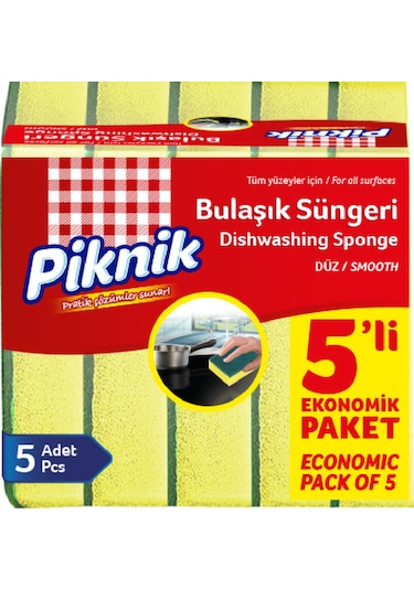 Piknik Bulaşık Süngeri Oluklu Yeşil 5'li