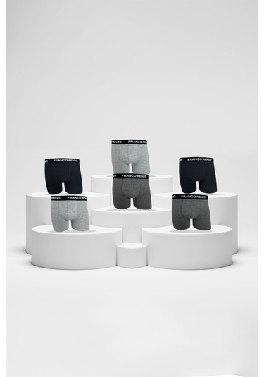 Franco Renzo Erkek 6'lı Lüx Kutulu Pamuklu Ve Likralı Boxer Siyah - Gri - Antrasit