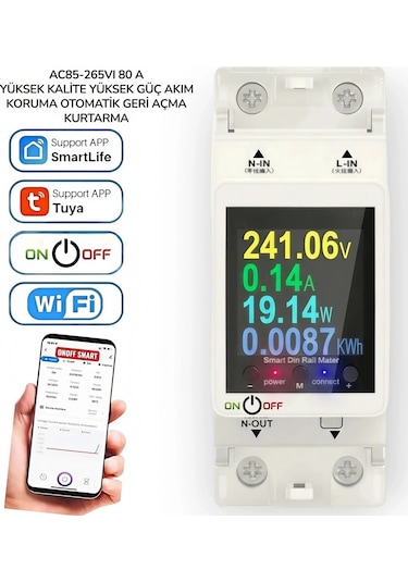 Tuya Destekli Akıllı Wifi Yüksek Voltaj Güç Tüketim 63 Amper