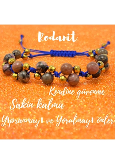 Yıldız Doğal Taş 6mm Ipli Rodanit Ayarlanabilir Ölçü Doğal Taş Bileklik Kahverengi