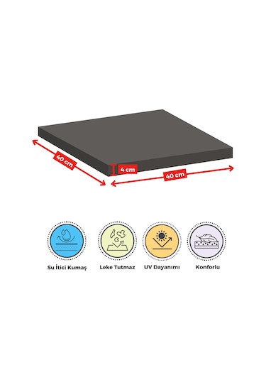Xpermate 4'lü Sandalye Minderi Su İtici Kumaş 40 x 40 CM Antrasit